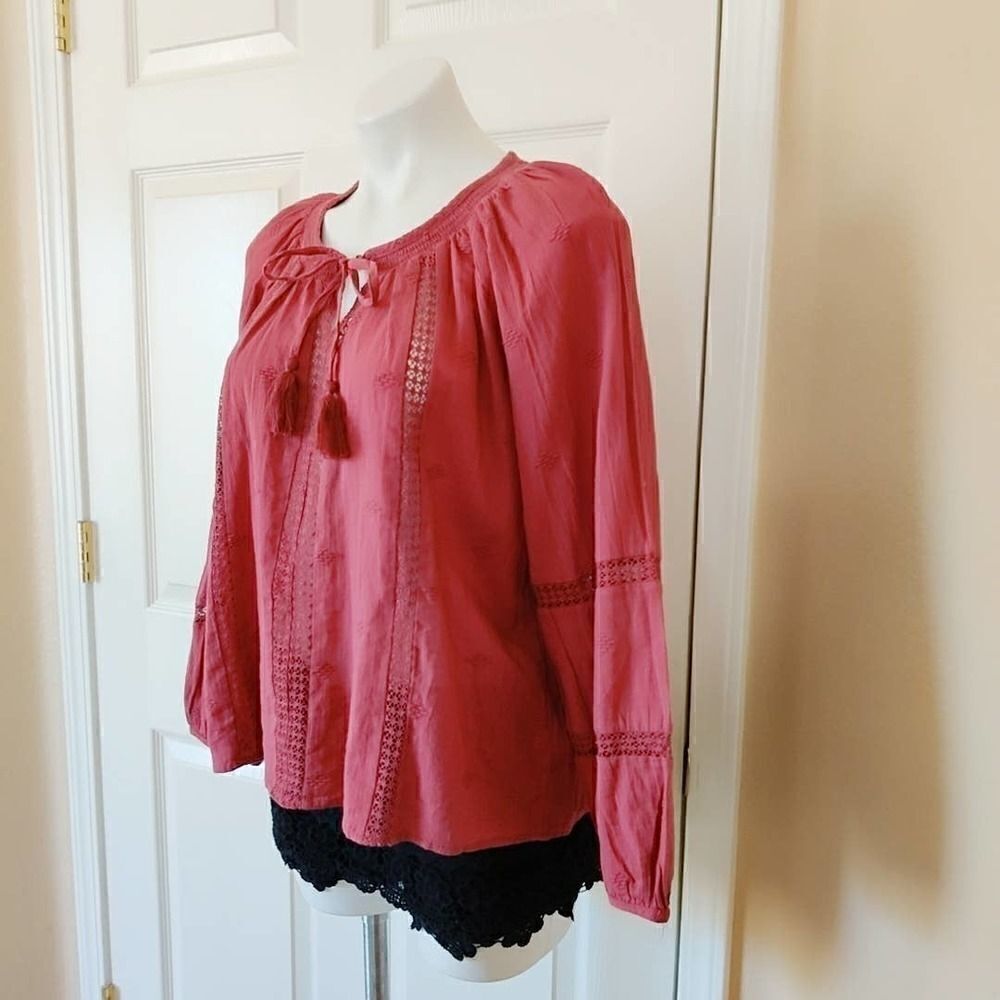American Eagle Outfitters lace inset boho top sz M - Picture 3 of 9
